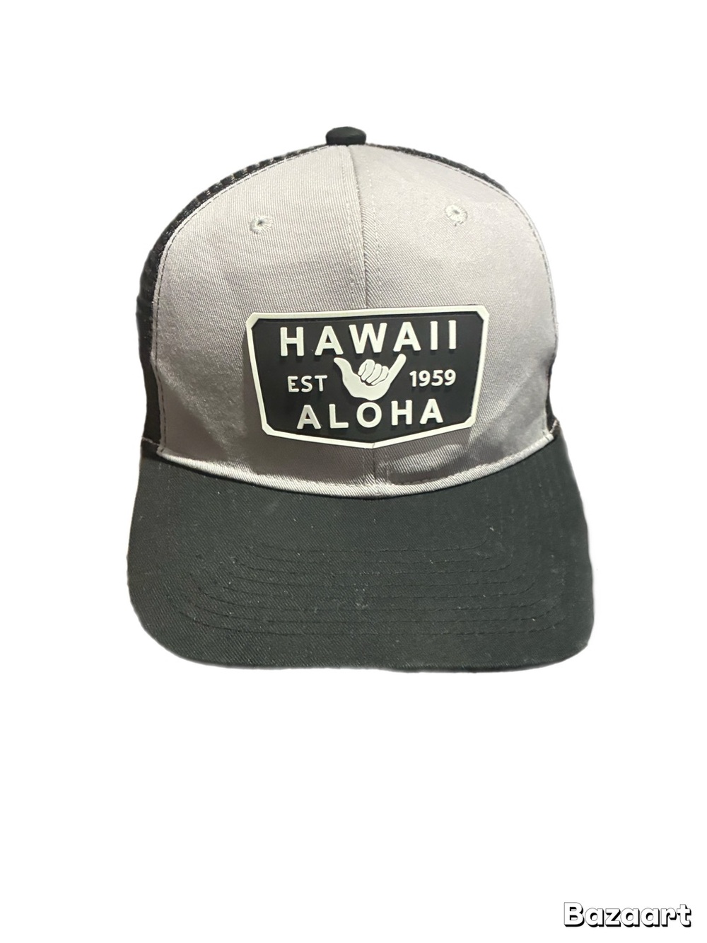 Hawaii Aloha Patch Trucker Hat Cap Shaka Hand Sign Black/Gray One Size Mesh Back